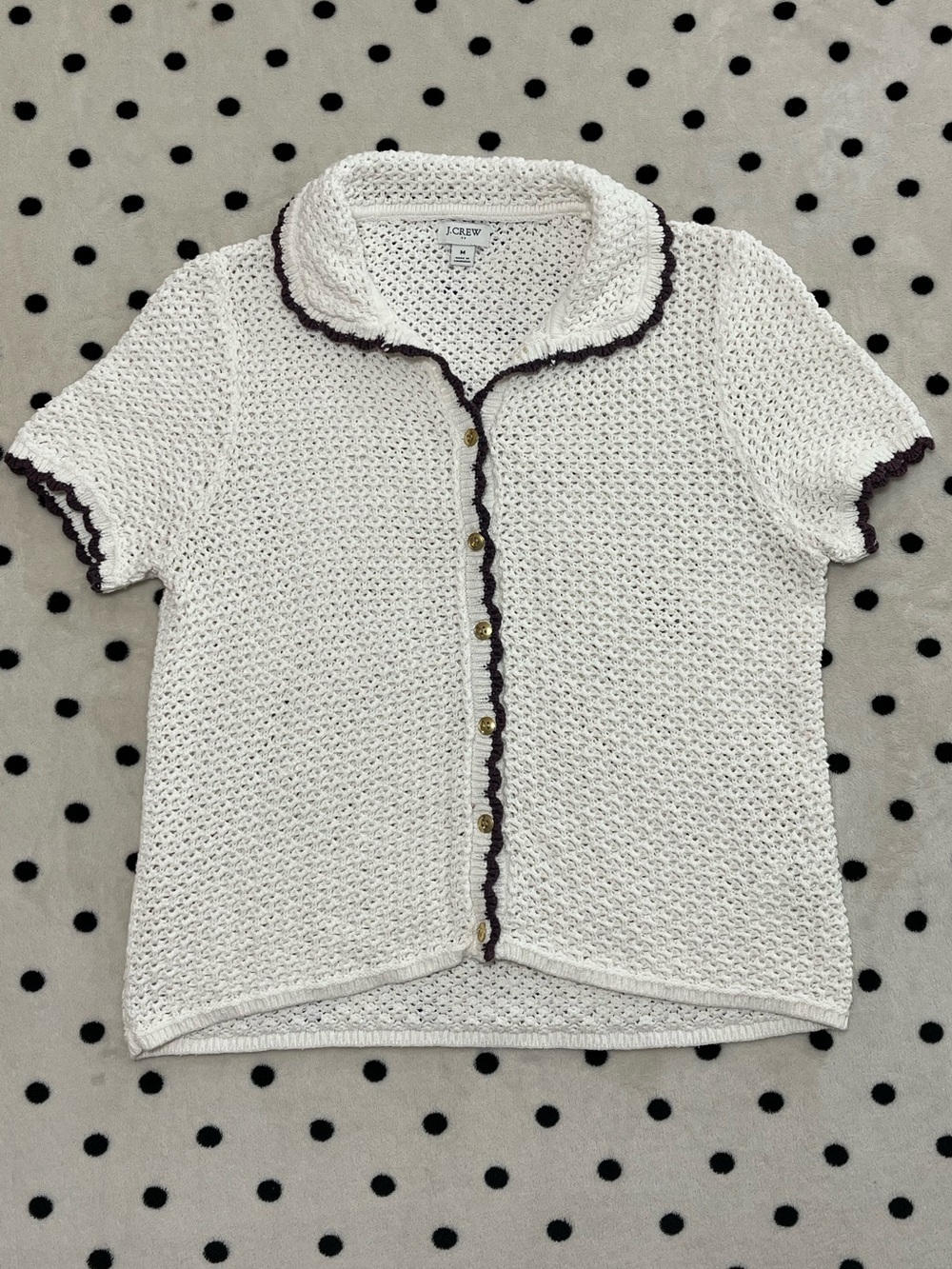 J. Crew Factory Short Sleeve Crochet Cardigan Sweater Size M